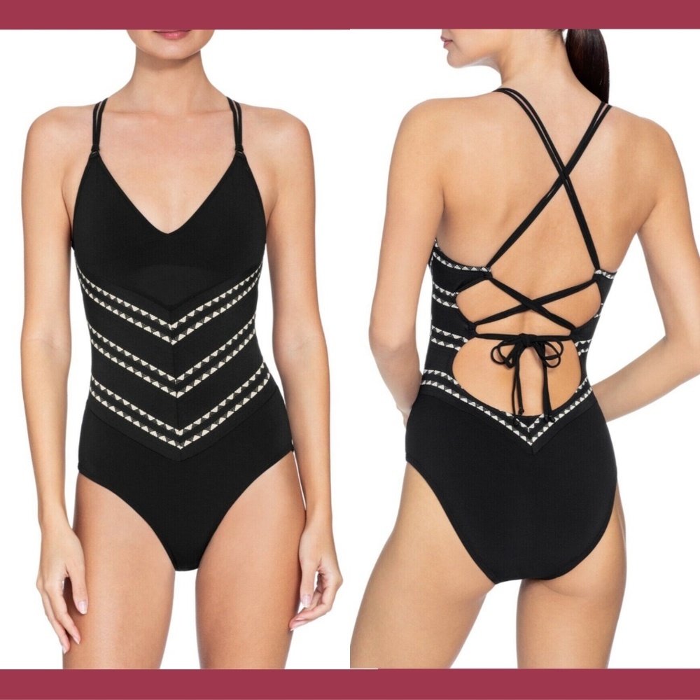 NWT $158 Robin Piccone Naomi Crisscross‎ One-Piece Swimsuit [SZ 8 ]
